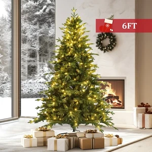6ft Pre-Lit Artificial Christmas Tree Xmas Tree w/1455 PE &PVC Mixed Branch Tips - Picture 1 of 10