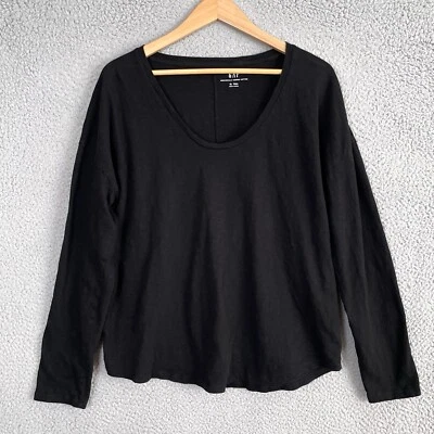 Camiseta Gap Top Mujer XL Alta Negra Manga Larga Cuello Redondo Algodón Orgánico Slub Foto 1 de 4