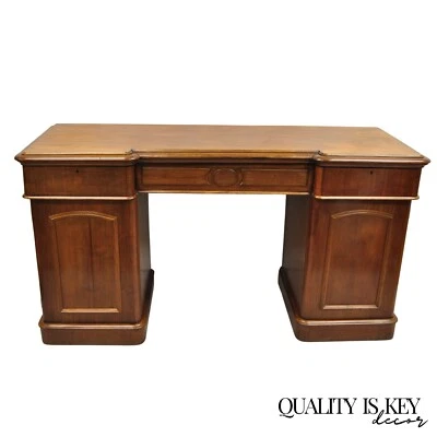 Antique English Empire Mahogany 3 Part Pedestal Sideboard Buffet With Drawers - Image 1 of 4