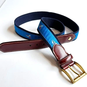 Brooks Brothers Belt Leather Woven 38" Nautical Sailing Flags USA 36" 37" Vtg - Picture 1 of 9