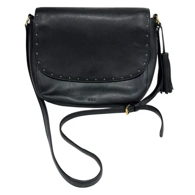 Ralph Lauren LRL Black Shoulder Cross Body Saddle Bag Purse Studded Leather - Image 1 of 4