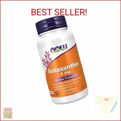 Добавки NOW, астаксантин 4 мг, полученный из не-ГМО гематококка Pluvialis M - Изображение 1 из 2