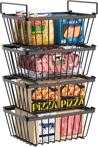 Gefrierschrank Organizer Behälter mit klappbaren Griffen, 4er Pack stapelbar aufrecht Gefrierschrank oder - Bild 1 von 12