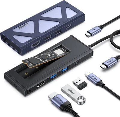 BENFEI 6-in-1 M.2 NVMe SSD Enclosure USB-C Hub HDMI 4K @60Hz 10Gbps PD [K57] - Image 1 of 4