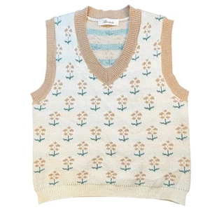 Maglione donna AliceDudu panna beige floreale scollo a V maglia gilet taglia L - nuovo senza etichette - Foto 1 di 7