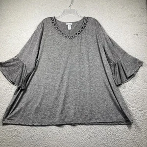 Top Catherines donna più 4x righe grigie manica svasata 3/4 floreale relax elasticizzato - Foto 1 di 11