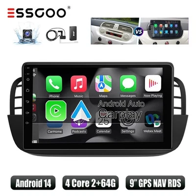 Android 14 Carplay DAB+ Autoradio Für Fiat 500 312 07-2015 2+64G GPS SAT NAV Cam - Bild 1 von 4