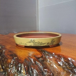 Maceta Bonsai Japonesa SETO 文山 瀬戸 elipse 15×12×2,5 cm Vintage Japón - Imagen 1 de 8