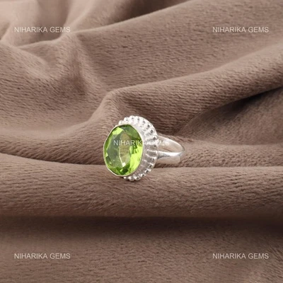 925 Sterling Silver Oval Peridot Gemstone August Solitaire Promise Trendy Ring - Image 1 of 4