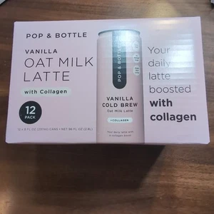 Pop & Bottle Oat Milk Latte with Collagen, Vanilla Cold Brew, 8 Fl Oz (12 Count) - Picture 1 of 3