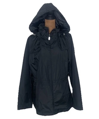WEATHER TAMER Women M Black Jacket Coat Lined Inner Pocket Removable Hood Pleats - Image 1 of 4