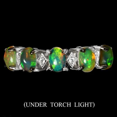 Anello in argento sterling 925 opale di fuoco ovale 6x4 mm gioielli con... - Immagine 1 di 4