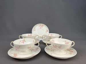 4 Antique Haviland Limoges Pink Floral Bouillon Cup & Saucer Sets - Picture 1 of 16