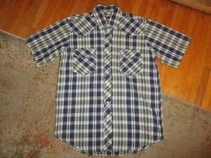CAMISA WESTERN WILLIAMS BAY PEARL SNAP DE COLECCIÓN Azul Amarillo Cuadros Manga Corta Hombres MED - Imagen 1 de 5