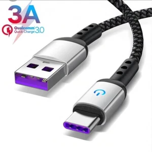 3-PACK USB C CABLE TYPE C to A FAST CHARGE CORD 6 FEET BRAIDED CABLE - Picture 1 of 4