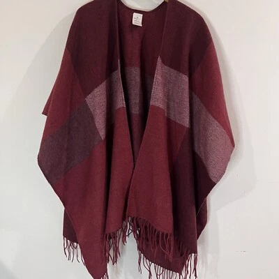 Woolrich женщин красный бахрома пончо плащ широкая полоса открытый куртка кардиган O/S - Изображение 1 из 4