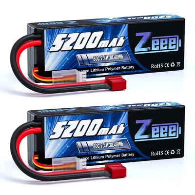 2x Zeee 7.4V 5200mAh 2S LiPo Akku T Stecker 80C für RC Auto RC UAV Flugzeug LKW - Bild 1 von 4