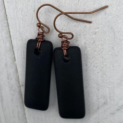Прямоугольные и антикварные медные серьги-капли из черноморского стекла Min Favorit - Изображение 1 из 4