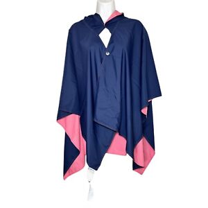 Rainraps Hooded Reversible Poncho Rain Jacket Packable Navy & Pink Storage Bag