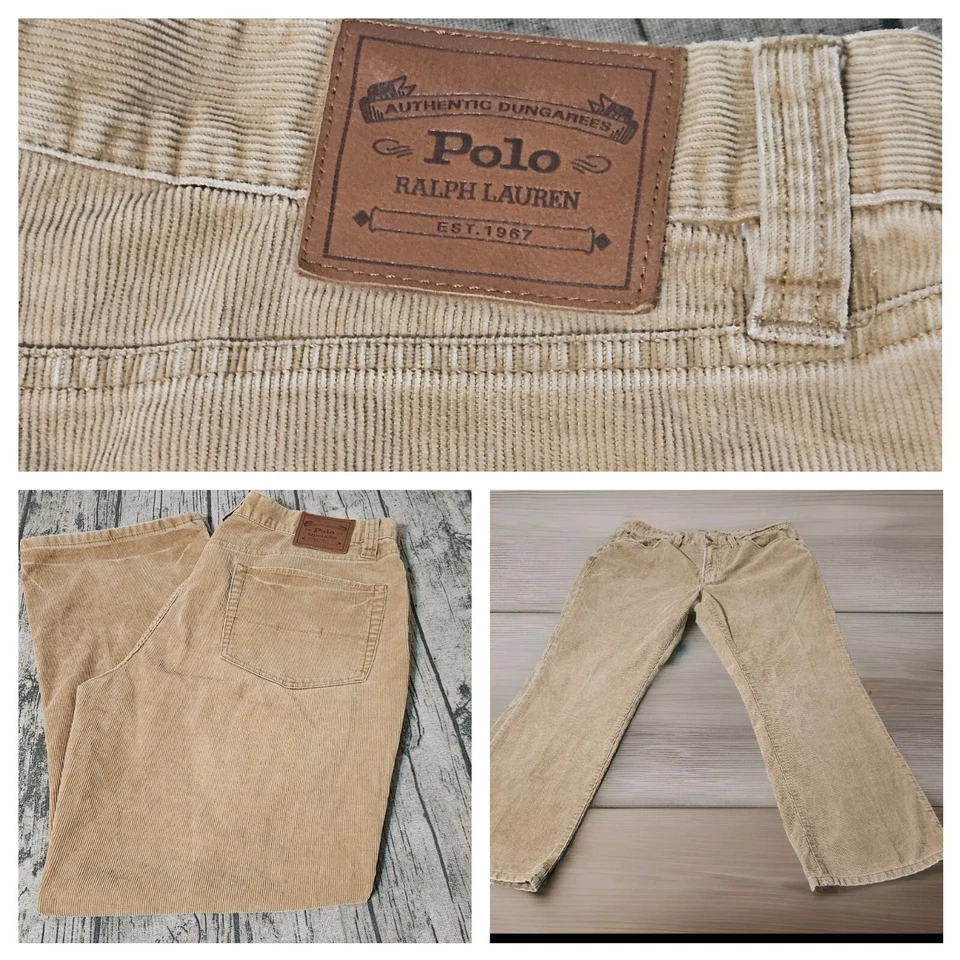 Polo Ralph Laruen Preppy Corduroy Pants 38x30 Beige Pants Trousers Vtg - Image 1 of 4