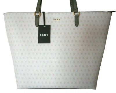 DKNY Crema Blanco Gris Y Verde Oliva Logo Bolso de Hombro Bolso Cartera Nuevo Foto 1 de 4