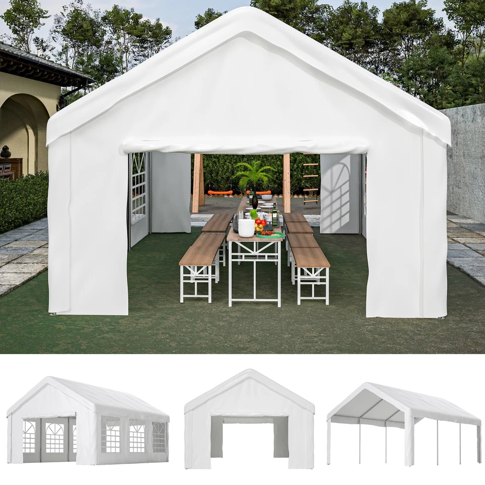 Partyzelt 3x6m, 4x6m Festzelt Pavillon Gartenzelt mit Fenstern Bierzelt weiß - Bild 1 von 4