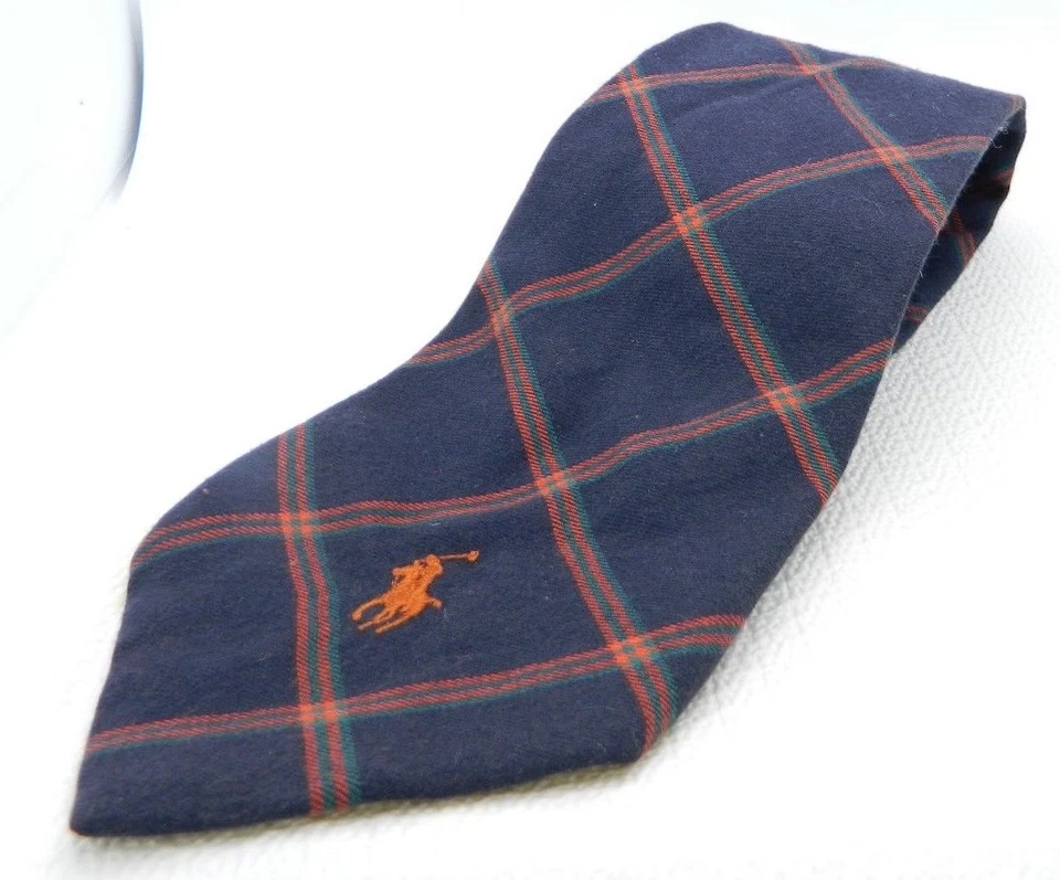 Polo por Ralph Lauren Azul Marino Rojo Verde Cuadros Pony Corbata Hecha a Mano en EE. UU. Algodón Foto 1 de 1
