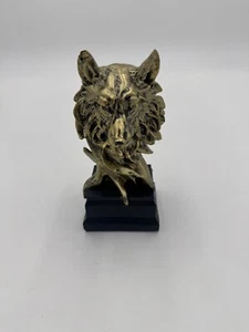 Bronze Tone Animal Wolf head Art Sculpture Statue Figurine Figure Art Statue - Picture 1 of 6