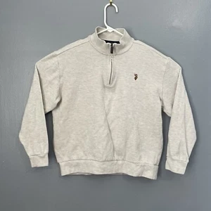 U.S. Polo Assn. Sweater Mens Large Pullover White Logo 1/4 Zip Mock Neck Pony - Picture 1 of 11