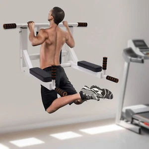 Chin Up Bar Power Pull Up Wall Mounted Home Gym Fitness Dip Station Equipment - Picture 1 of 48