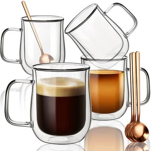 Comfome Double Wall Glass Coffee Mugs 12 oz Clear Glass Coffee Mugs Set of 4D... - Picture 1 of 7