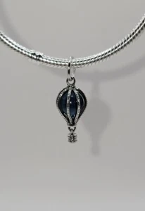 🔅L'AMOUR 925 Sterling Silver Blue Hot Air Ballon Dangle Charm - Picture 1 of 2