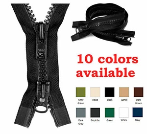 #10 24-36" YKK Molded Plastic Heavy Duty 2-Way Separating Jacket Zipper 8 Colors - Picture 1 of 15