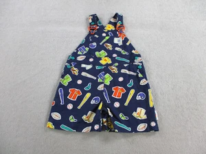 VINTAGE Gymboree Overalls Boys Small Navy Blue Baseball Print 90s Shorts Bib - Picture 1 of 8