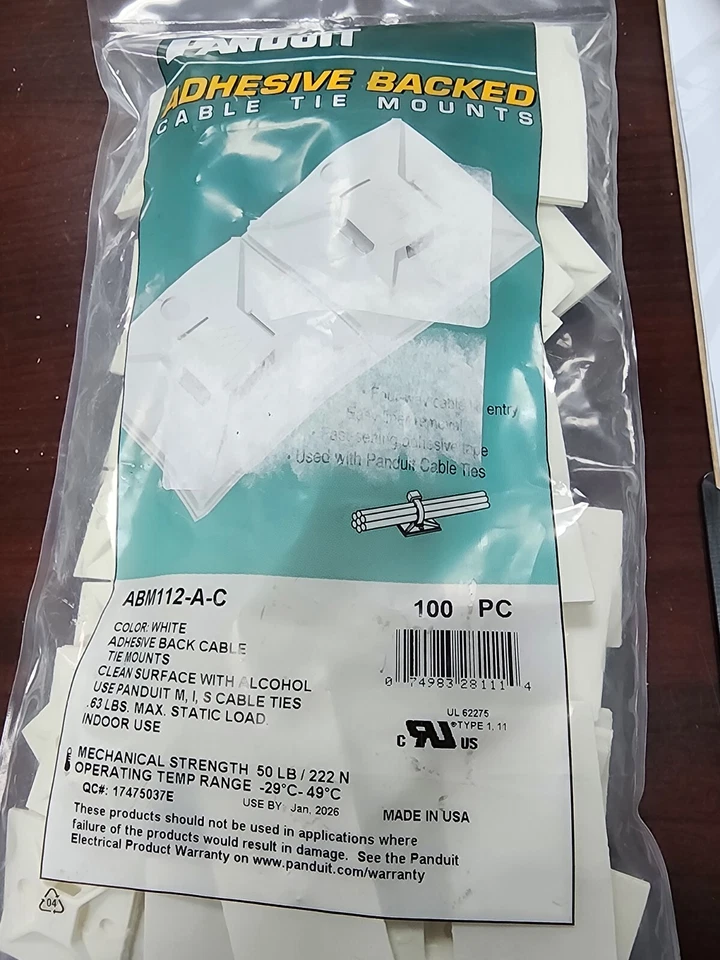 Montaje de amarre de cable Panduit Abm112-A-C, respaldo adhesivo, Pk100 Foto 1 de 1