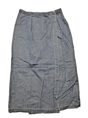 Saia jeans vintage anos 80 Lands’ End bolsos modestos tamanho 10 - Imagem 1 de 4