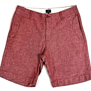 J CREW Leinenmischung Strandshorts Herren 33 rot vorne flach 9" Schrittlänge Küste adrett - Bild 1 von 7