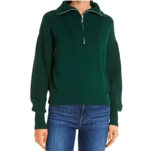 La Ligne Bastien Half Zip Sweater Olive Hunter Women Size Medium Cotton Preppy - Picture 1 of 9