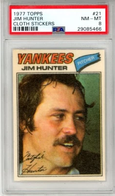 1977 Topps Cloth Stickers Jim Hunter Cloth Stickers #21 PSA 8 - Image 1 of 2