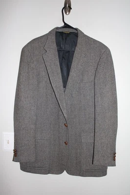ABRIGO DEPORTIVO VINTAGE GRIS ESPIGA 100% LANA TWEED talla 46L madera botón chaqueta Foto 1 de 4