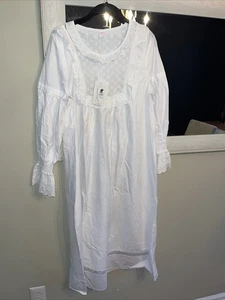 The Karni Gannay Nachthemd viktorianischer Stil Baumwolle Ösen Spitze Large neu mit Etikett - Bild 1 von 15