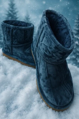 Botas femininas UGG azul veludo esmagado tamanho 5 EUA usadas em excelente estado usado jeans serve como um 7 - Imagem 1 de 4