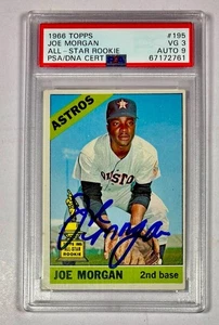 1966 Topps JOE MORGAN HOF PSA 3 VG SIGNED 9 MINT Rookie Cup Baseball Card #195 - Picture 1 of 2
