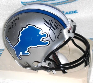 JASON HANSON SIGNED DETROIT LIONS 2003-08 THRBK MINI HELMET w/Stats J.S.A. Cert - Picture 1 of 4