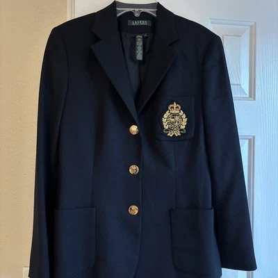 Blazer Ralph Lauren Etiqueta Negra Mujer 100% Lana Hecho en Estados Unidos Talla 4 Azul Marino Oscuro De Colección Foto 1 de 4