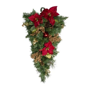Northlight 32" Pine and Poinsettias Artificial Christmas Teardrop Swag - Unlit - Picture 1 of 2