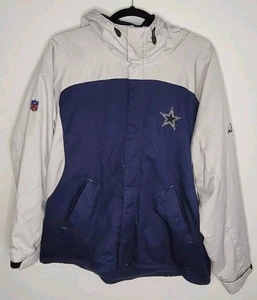 Vintage Reebok Dallas Cowboys Coat Hooded Blue Gray Fleece Lined Mens Size 2XL - Picture 1 of 18