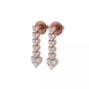 0.73 Ct Lab Grown CVD Round Diamond Dangle Heart Earrings 18k Rose Solid Gold - Picture 1 of 6