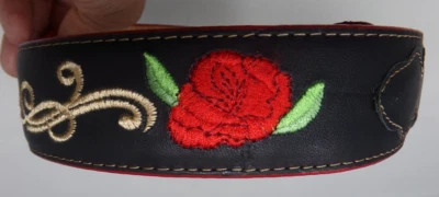 Rodeo Quincy Leather Belt-Rare-Embroidered Roses 1-5/8" W-Size 28-Damage at Tip - Image 1 of 4