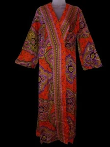 Vintage 60s Saybury Neon Psychedelic Paisley Housecoat Robe Tiki O Mrs Roper M - Picture 1 of 14